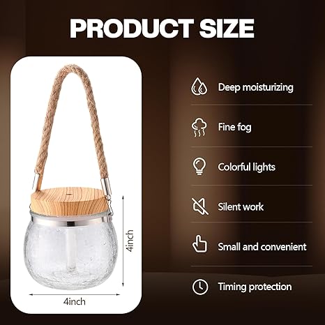 Crackled Glass w/ Rope Handle Color Changing Essential Oil Diffuser