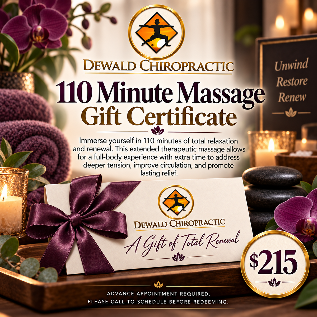 110 minute Massage Gift Certificate Dewald Chiropractic
