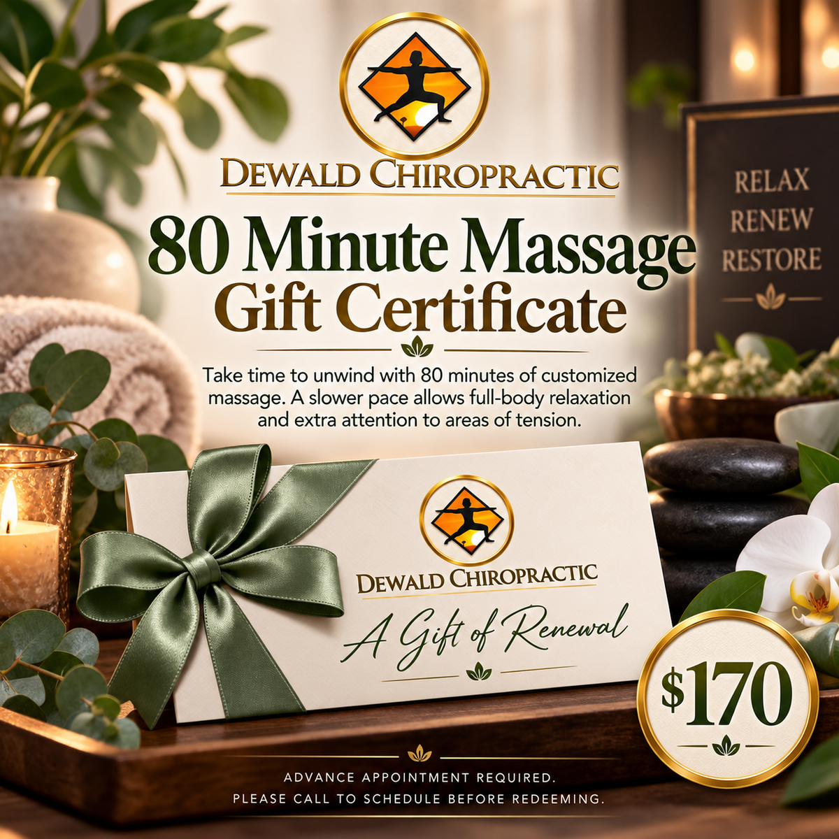 80 minute Massage Gift Certificate Dewald Chiropractic
