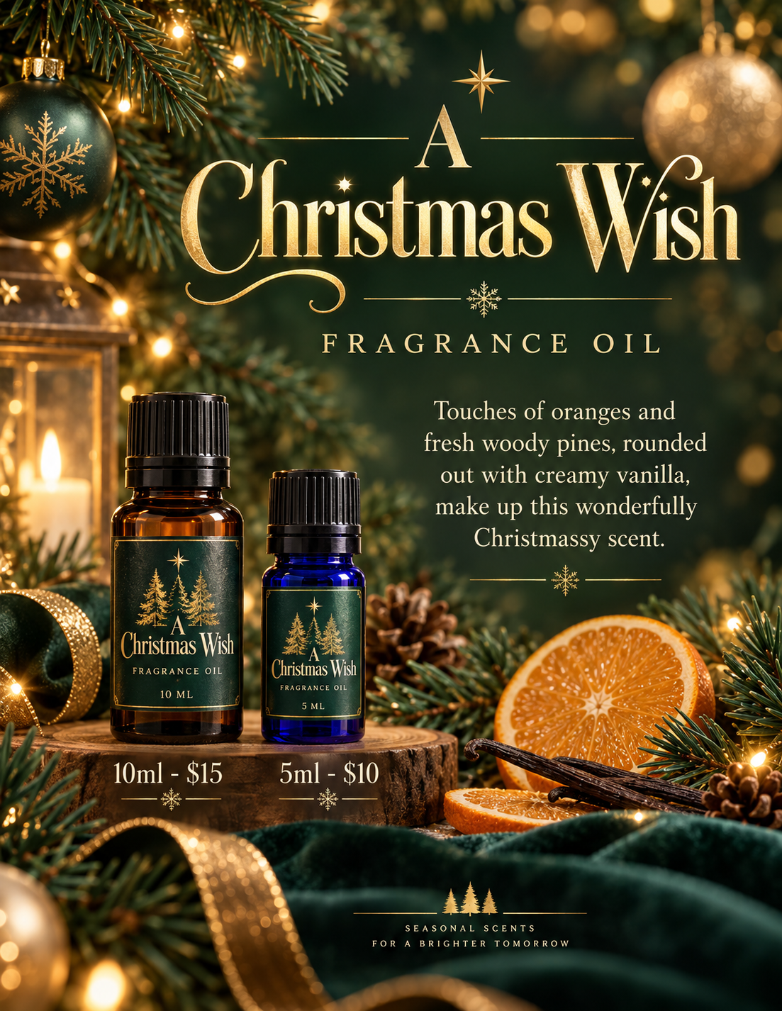 A Christmas Wish Fragrance Oil | Orange Pine Vanilla Holiday | 5ml & 10ml