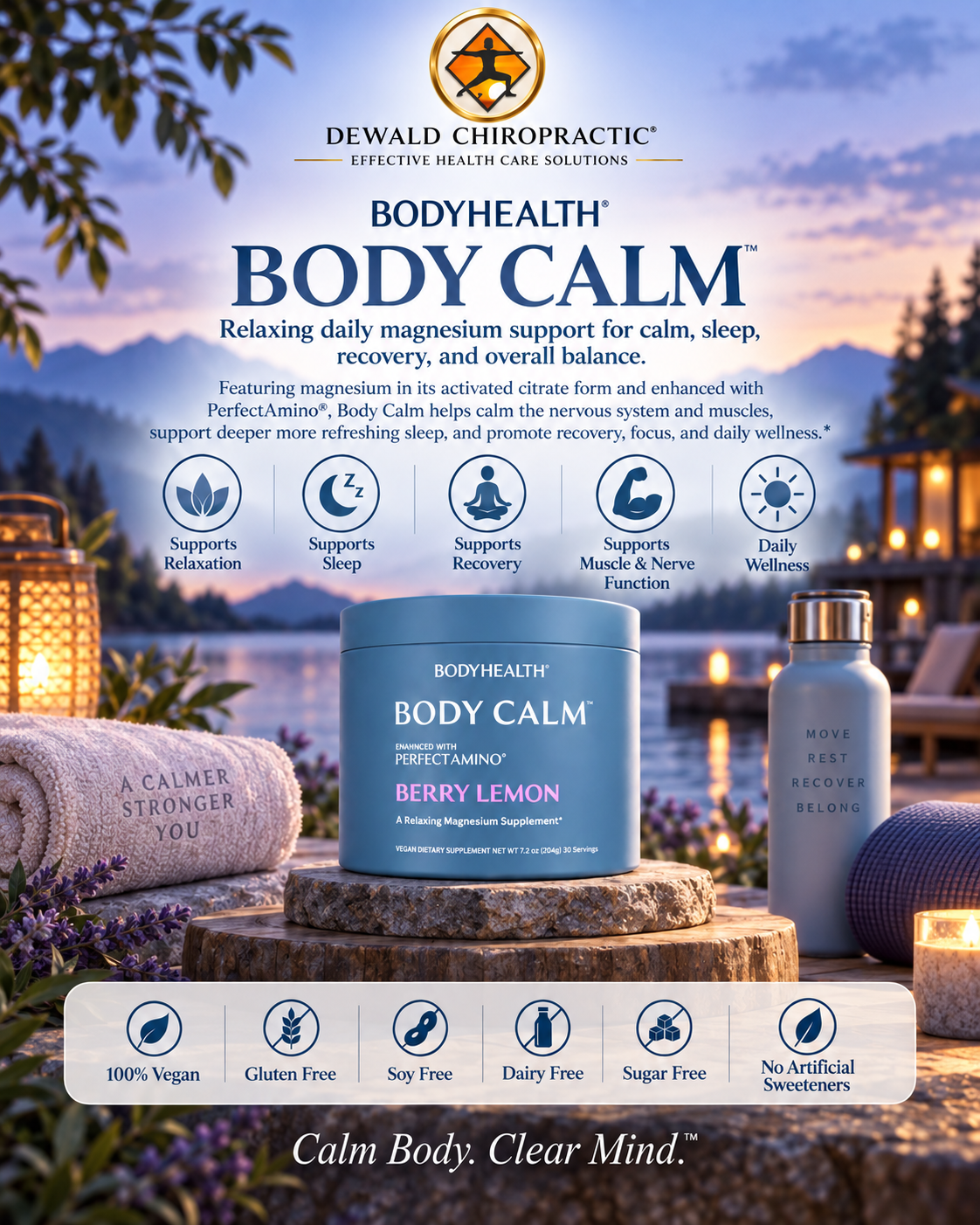 BodyHealth Body Calm Berry Lemon Magnesium Powder with PerfectAmino