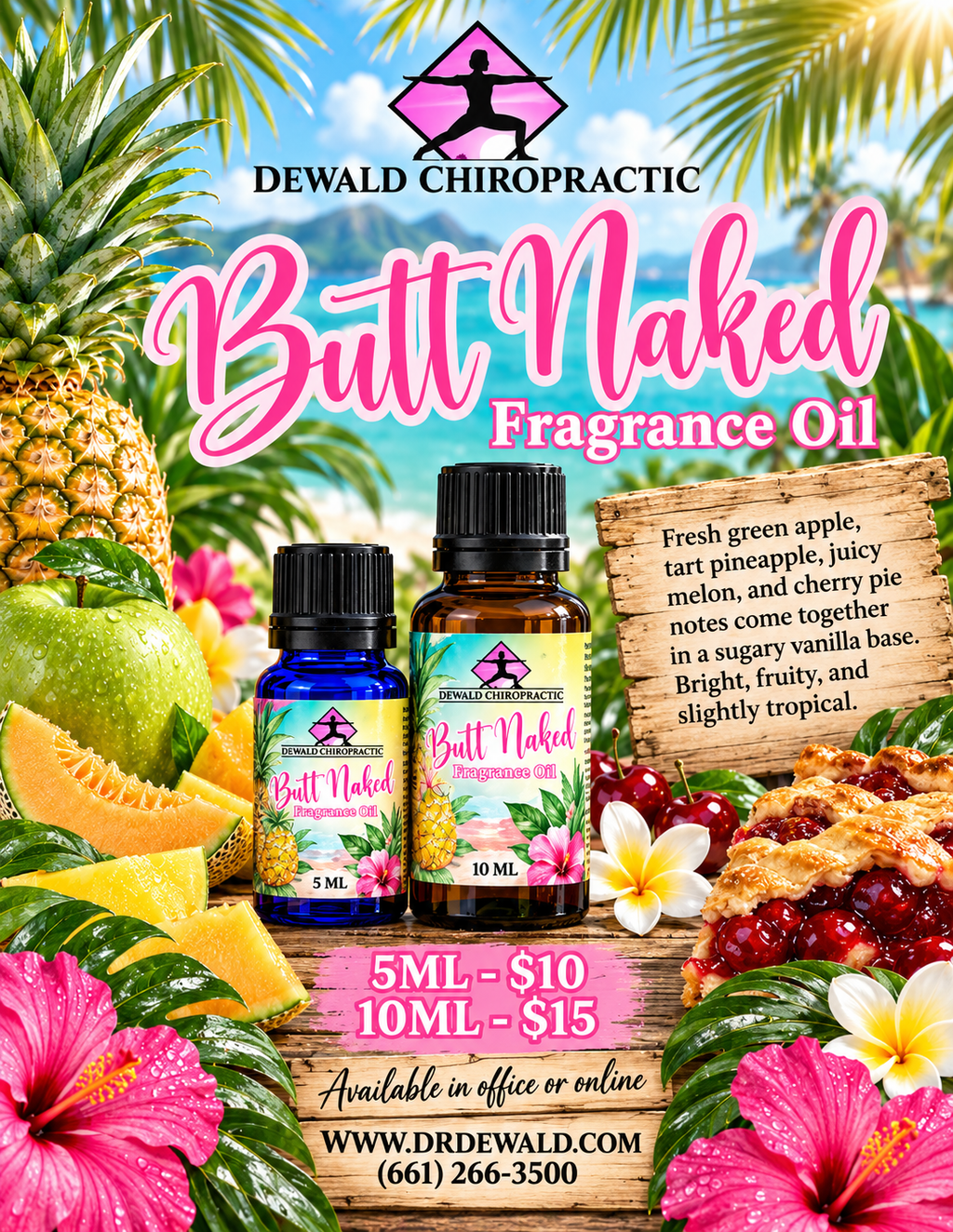 Butt Naked Fragrance Oil | Tropical Pineapple Cherry Vanilla Scent | 5ml & 10ml