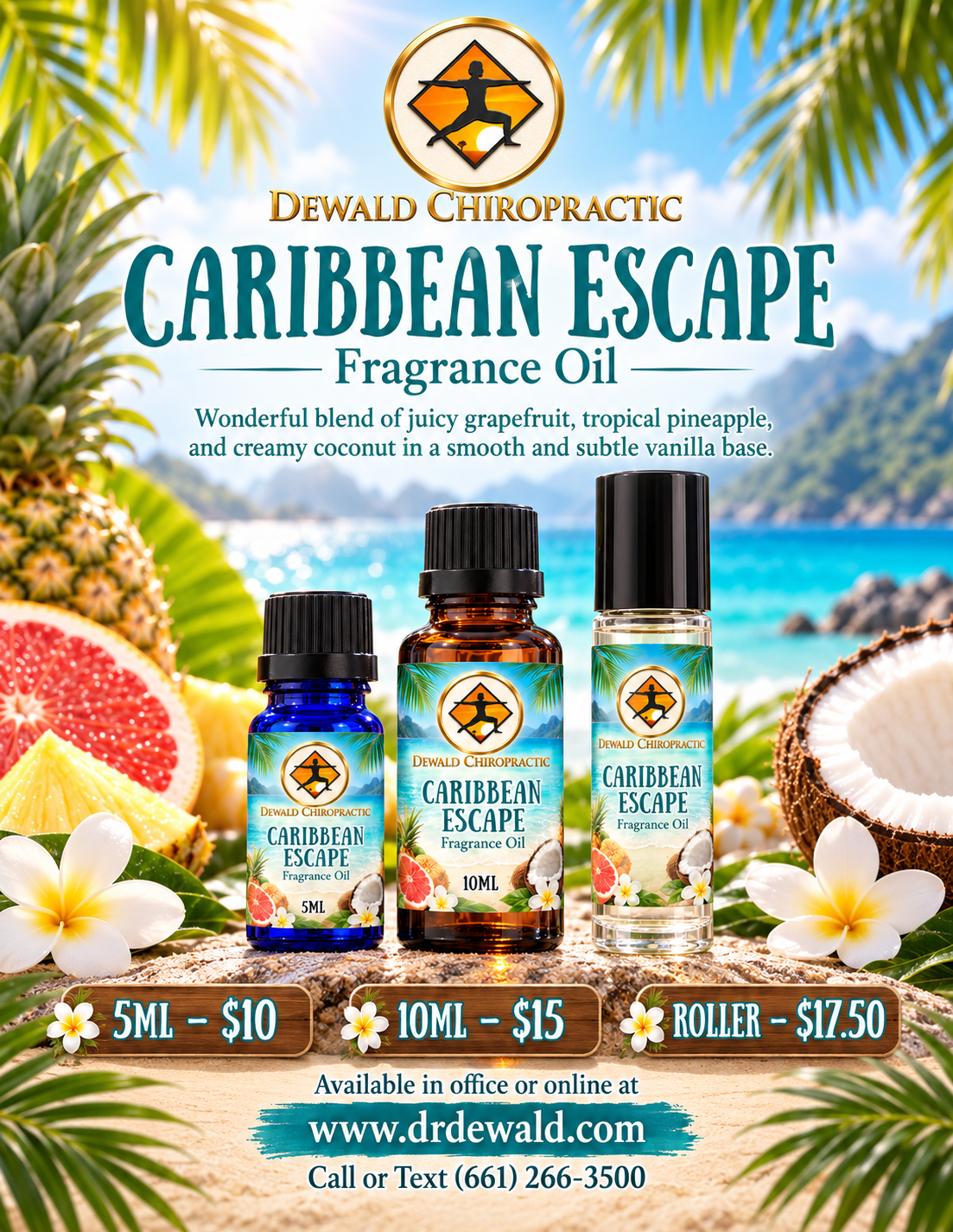 Caribbean Escape Fragrance Oil & Perfume Roller | Grapefruit Pineapple Coconut Tropical Scent | 5ml & 10ml