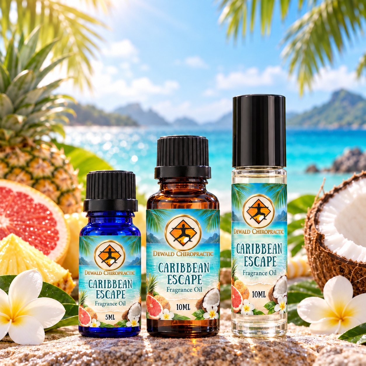 Caribbean Escape Fragrance Oil & Perfume Roller | Grapefruit Pineapple Coconut Tropical Scent | 5ml & 10ml
