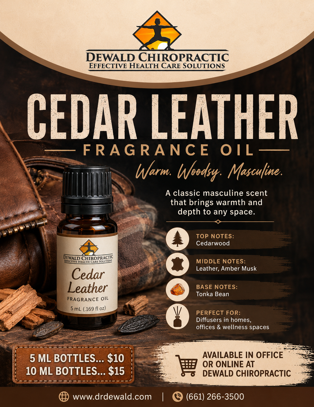 Cedar Leather Fragrance Oil | Woodsy Amber Musk Tonka Scent | 5ml & 10ml