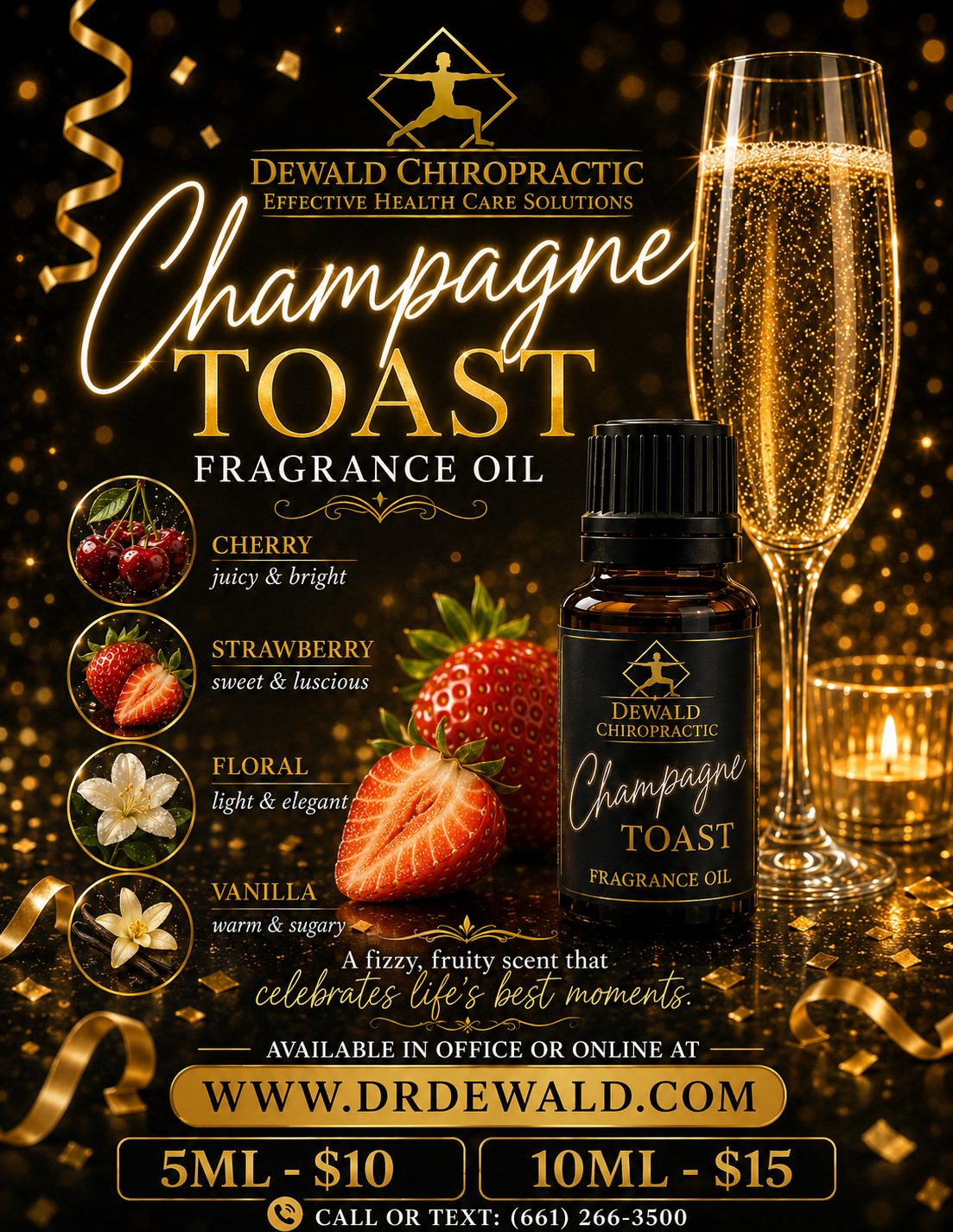 Champagne Toast Fragrance Oil | Strawberry Cherry Vanilla Sparkling Scent | 5ml & 10ml
