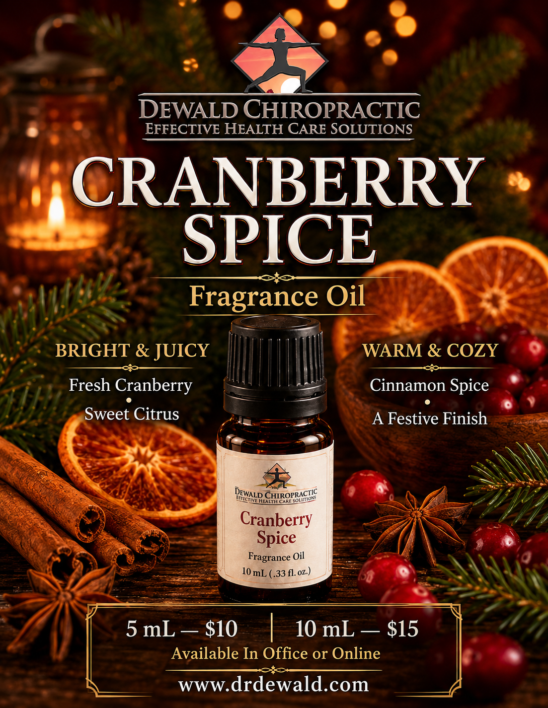 Cranberry Spice Fragrance Oil | Fresh Cranberry Citrus Holiday Spice | 5ml & 10ml