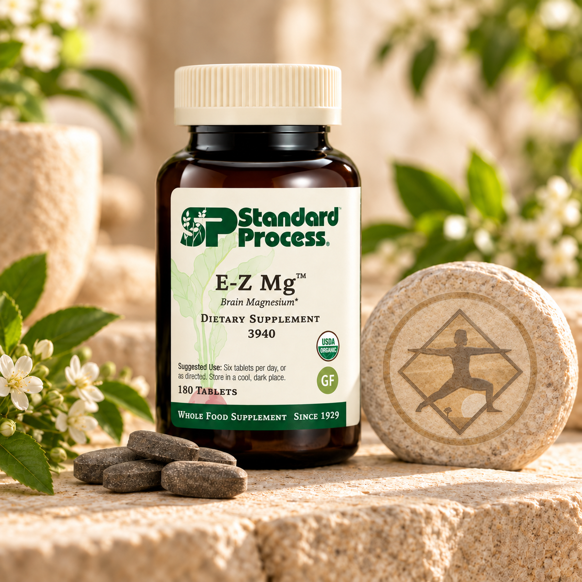 E-Z Mg™ Brain Magnesium | Organic Whole Food Magnesium Supplement | Stress, Sleep & Nervous System Support | 180 Tablets