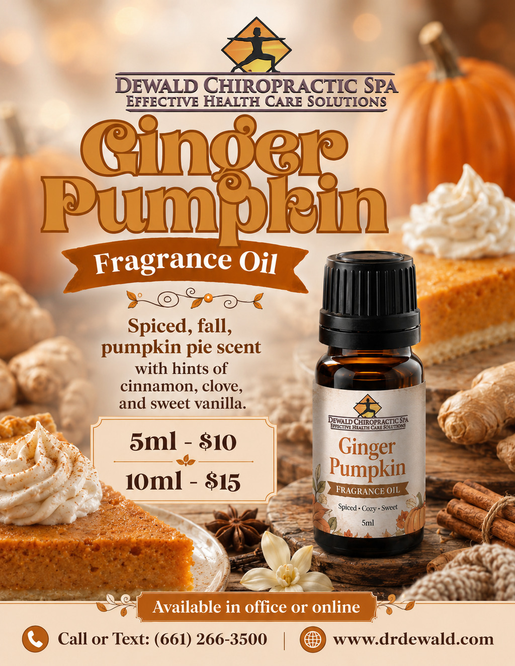 Ginger Pumpkin Fragrance Oil | Spiced Pumpkin Pie Cinnamon Clove Vanilla Scent | Candle Soap Diffuser Oil | 5ml & 10ml