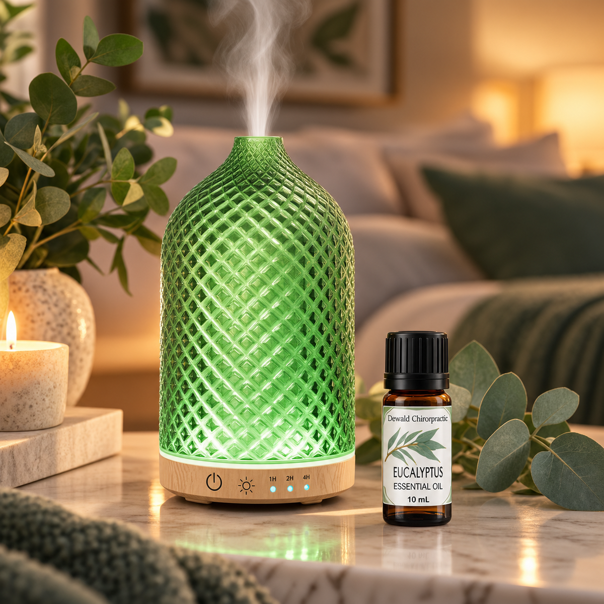Green Diamond Glass Essential Oil Diffuser – 150 mL | 7-Color LED