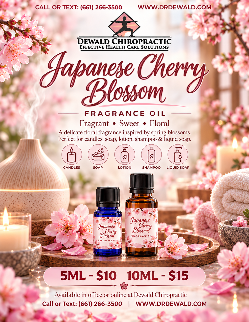 Japanese Cherry Blossom Fragrance Oil | Sweet Floral Sakura Scent | Candle Soap Diffuser Oil | 5ml & 10ml