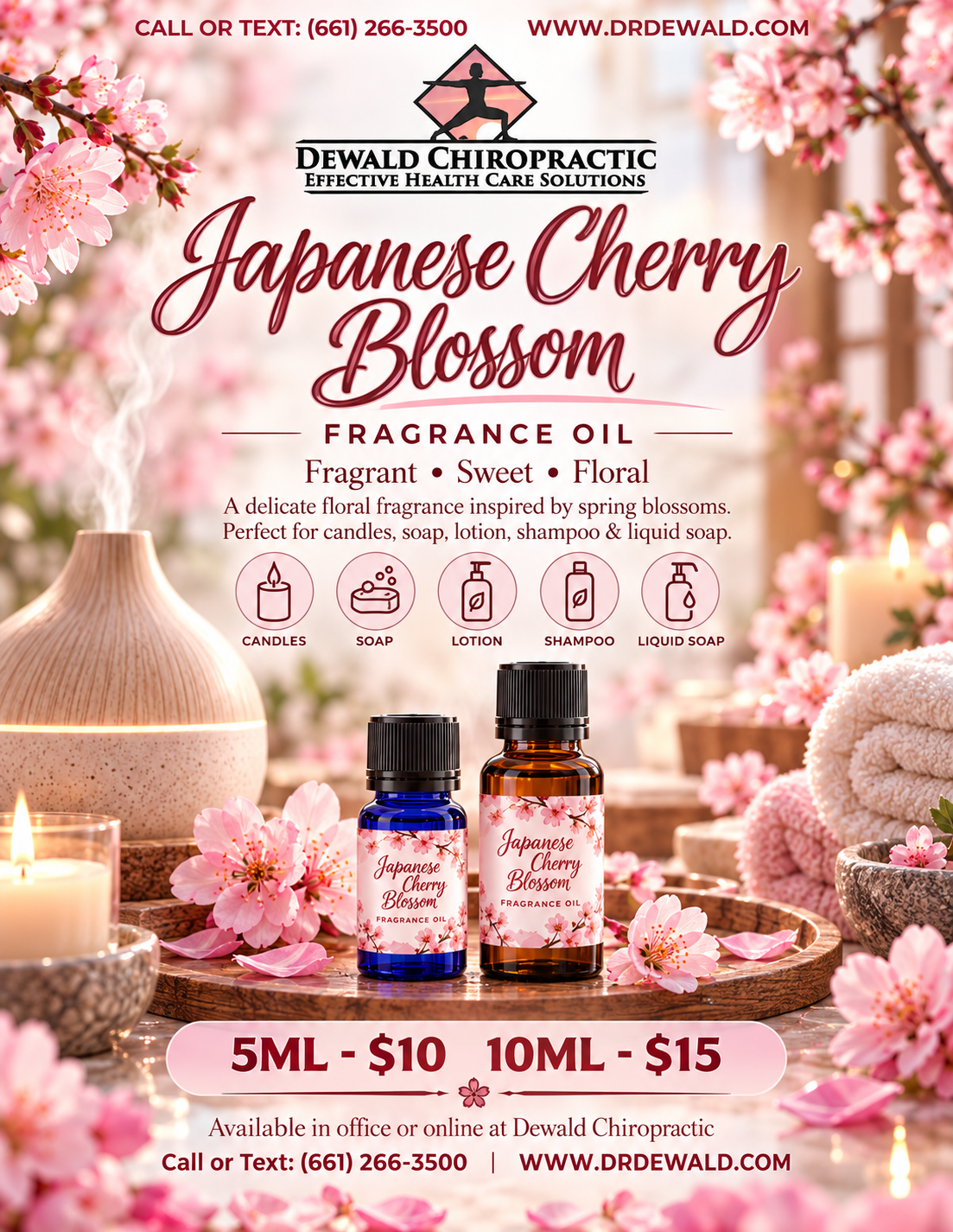Japanese Cherry Blossom Fragrance Oil | Sweet Floral Sakura Scent | Candle Soap Diffuser Oil | 5ml & 10ml