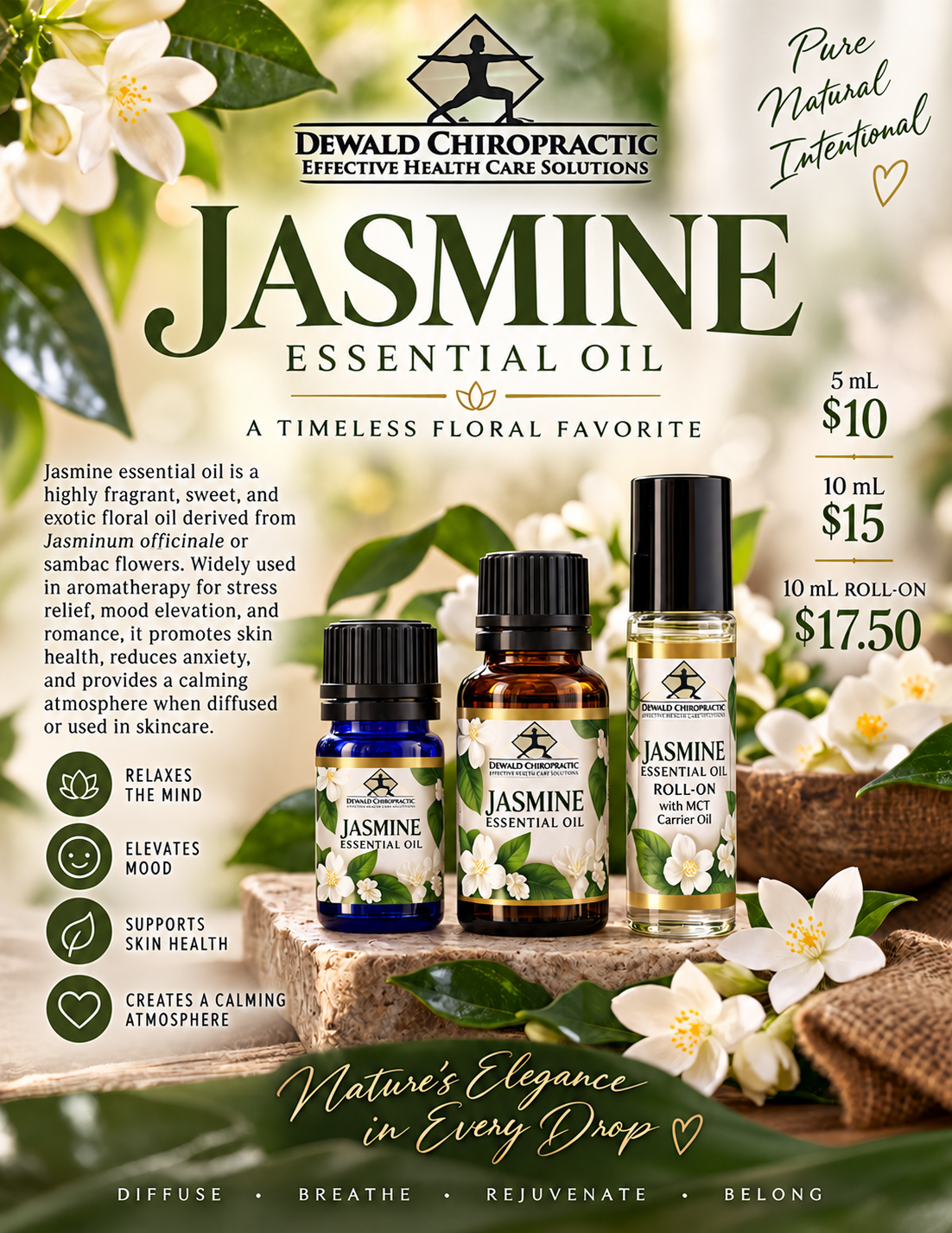 Jasmine Essential Oil | Sweet Exotic Floral Aromatherapy Oil | Diffuser Massage Skincare | 5ml 10ml Perfume Roller