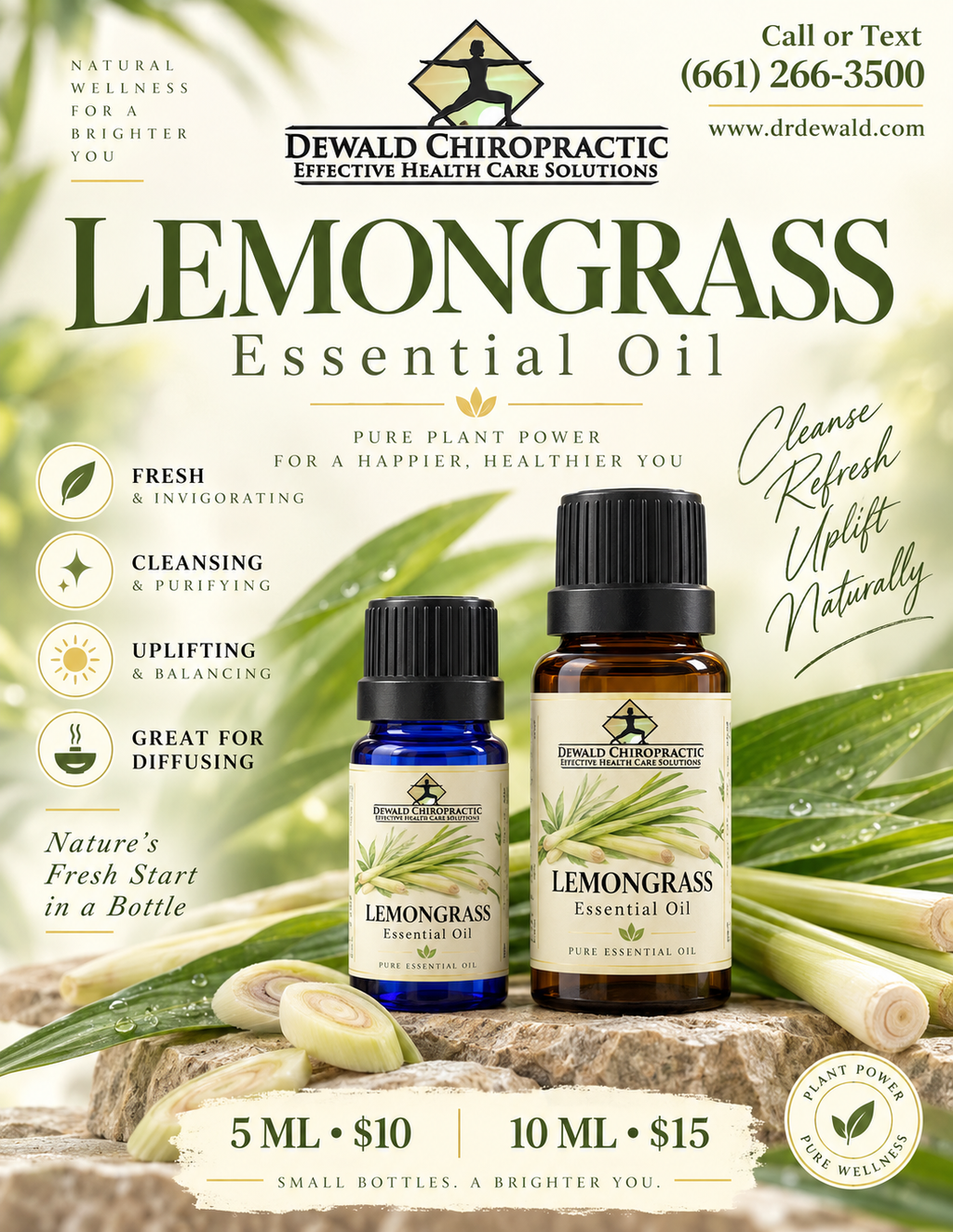 Lemongrass Essential Oil (Cymbopogon citratus) | Fresh Citrus Aromatherapy Oil | 5ml & 10ml