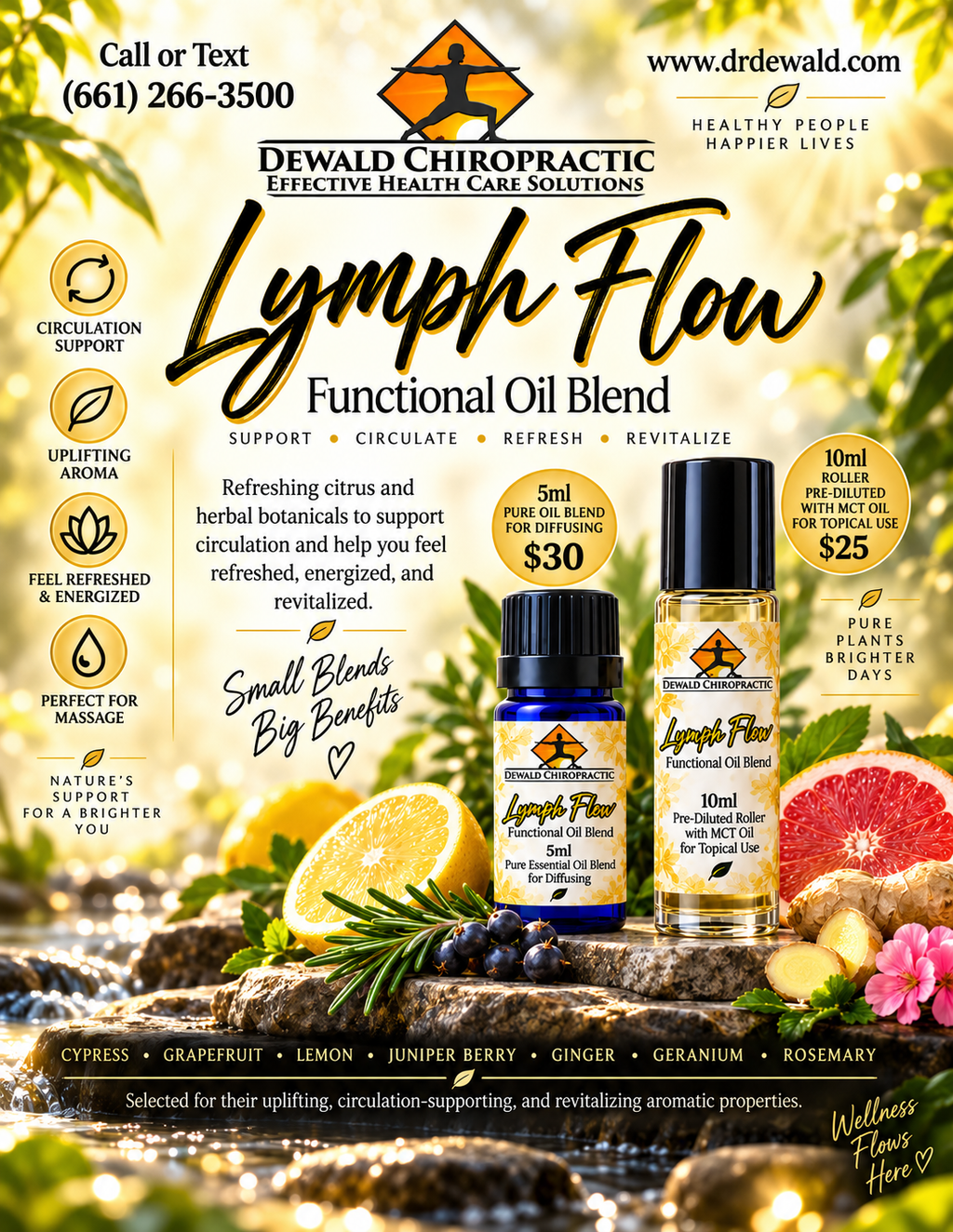 Lymph Flow Functional Oil Blend | Cypress Grapefruit Lemon Juniper Berry | 5ml & Roller