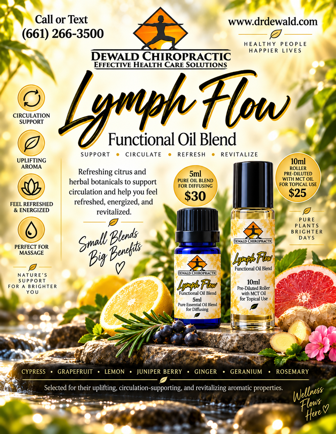 Lymph Flow Functional Oil Blend | Cypress Grapefruit Lemon Juniper Berry | 5ml & Roller