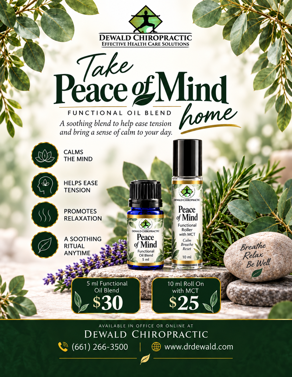 Peace of Mind Functional Oil Blend | Head & Sinus Support Cooling Botanical Blend | Perfume Roller & 5ml