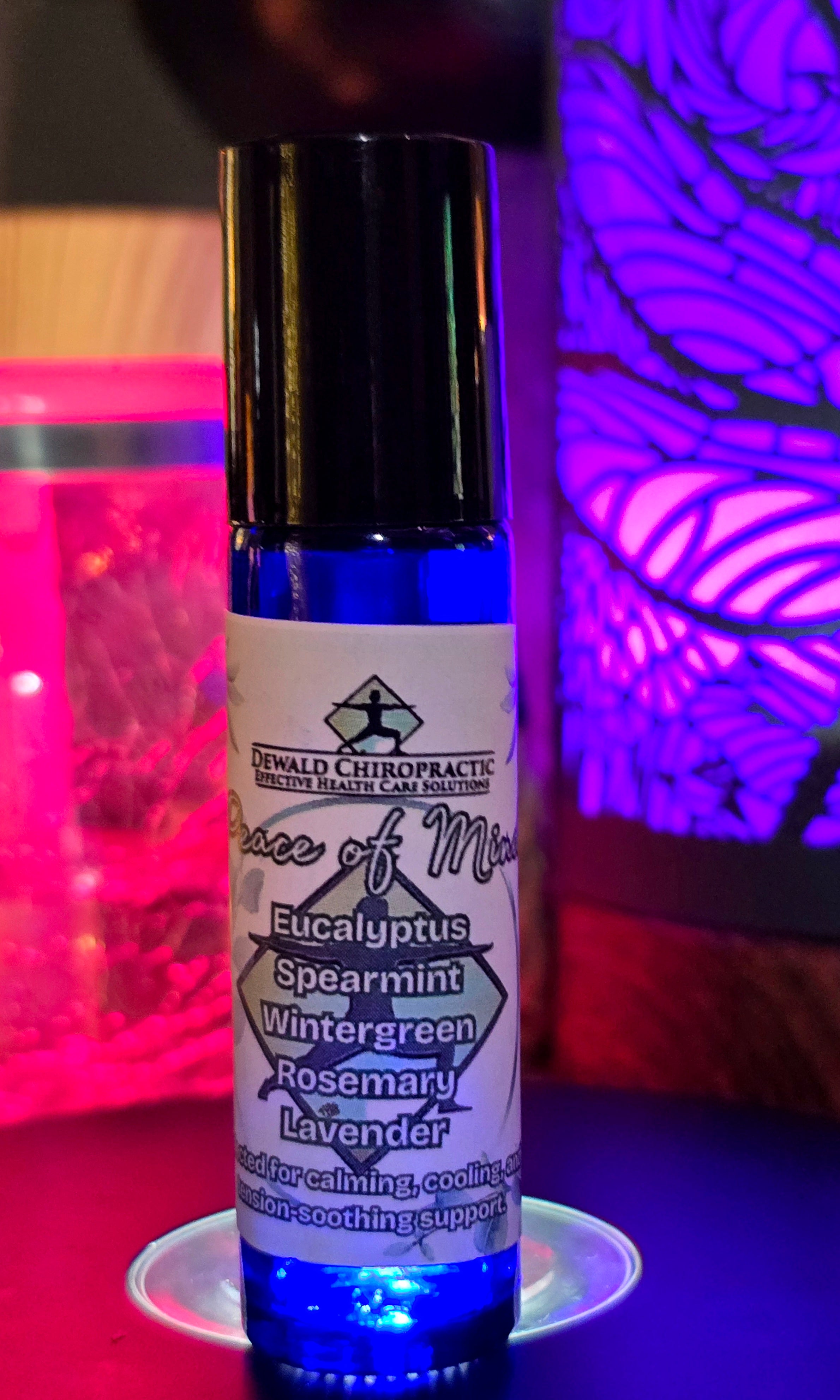 Peace of Mind perfume roller functional oil blend with cooling eucalyptus and lavender