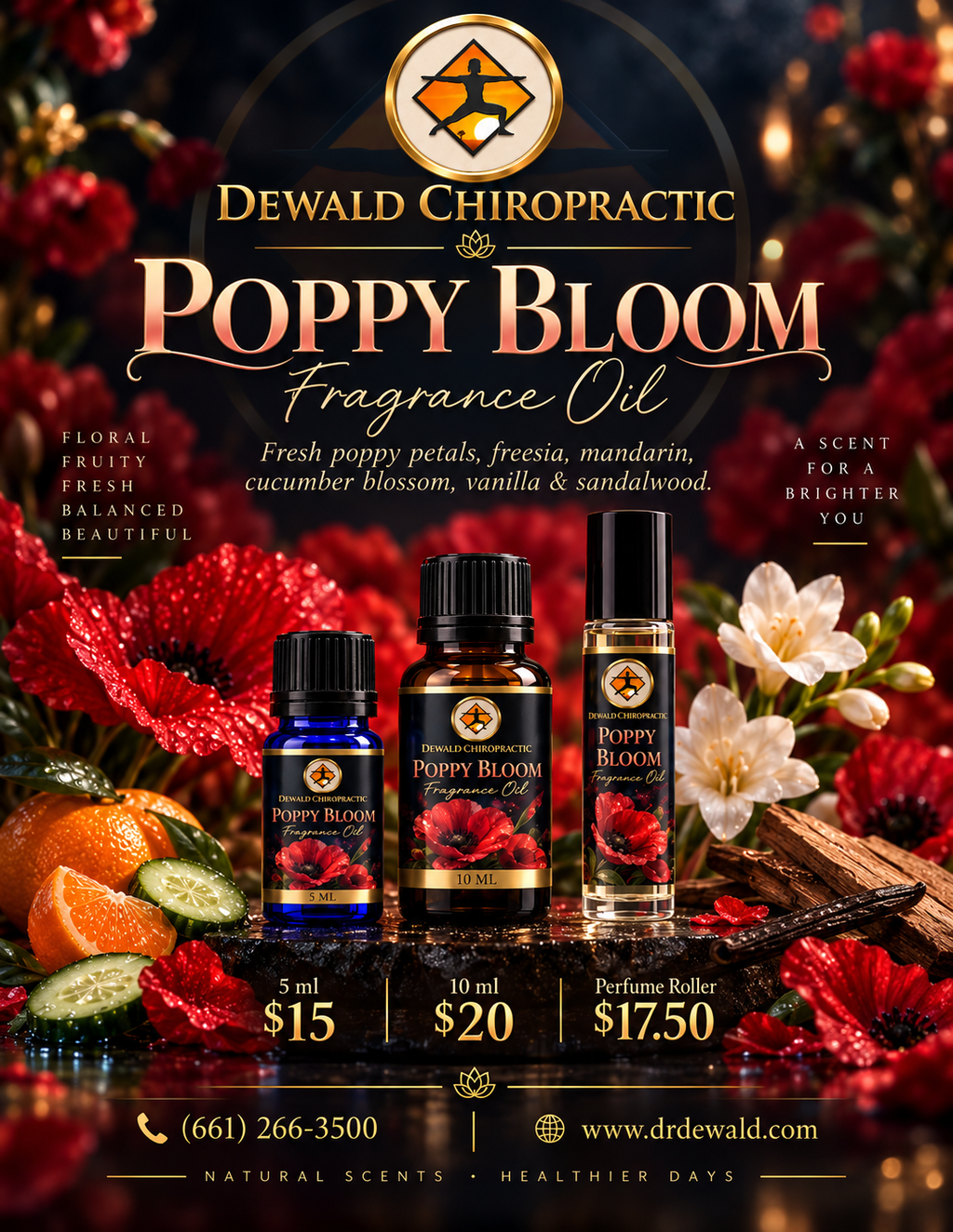 Poppy Bloom Fragrance Oil | Poppy Freesia Mandarin Vanilla Sandalwood | 5ml, 10ml & Roller