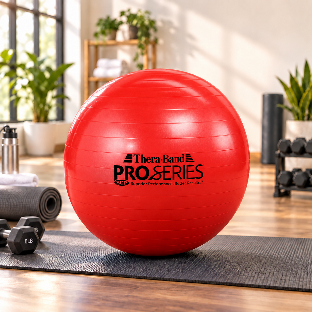 THERABAND Pro Series Exercise Ball, 22" Red Stability Trainer for 5'1"–5'6"