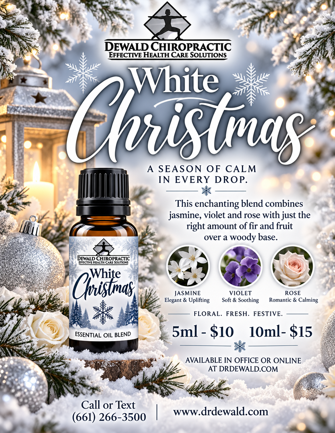 White Christmas Fragrance Oil | Festive Floral Fir Holiday Scent | Candle Diffuser Soap Oil | 5ml