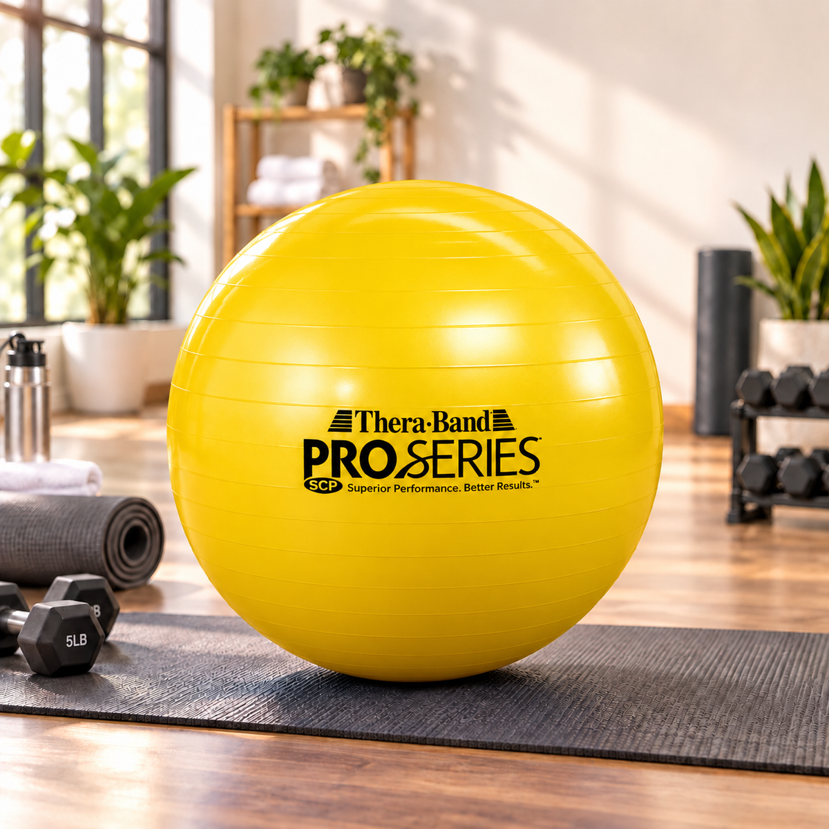 THERABAND Pro Series Exercise Ball, 18" Yellow Stability Trainer for 4'7"–5'