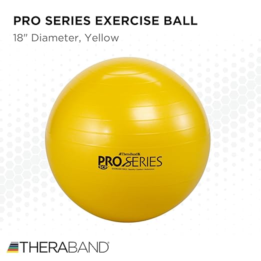 THERABAND Pro Series Exercise Ball, 18" Yellow Stability Trainer for 4'7"–5'