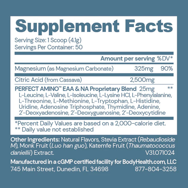 BodyHealth Body Calm Berry Lemon magnesium powder supplement facts label