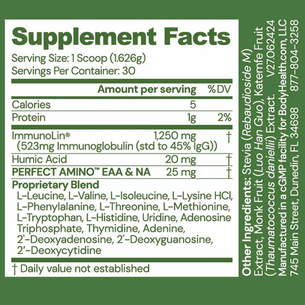 BodyHealth Gut Restore with PerfectAmino supplement facts label
