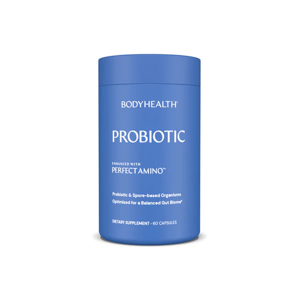 BodyHealth Probiotic capsules with PerfectAmino front bottle