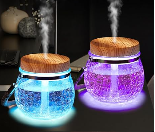 Crackled Glass w/ Rope Handle Color Changing Essential Oil Diffuser
