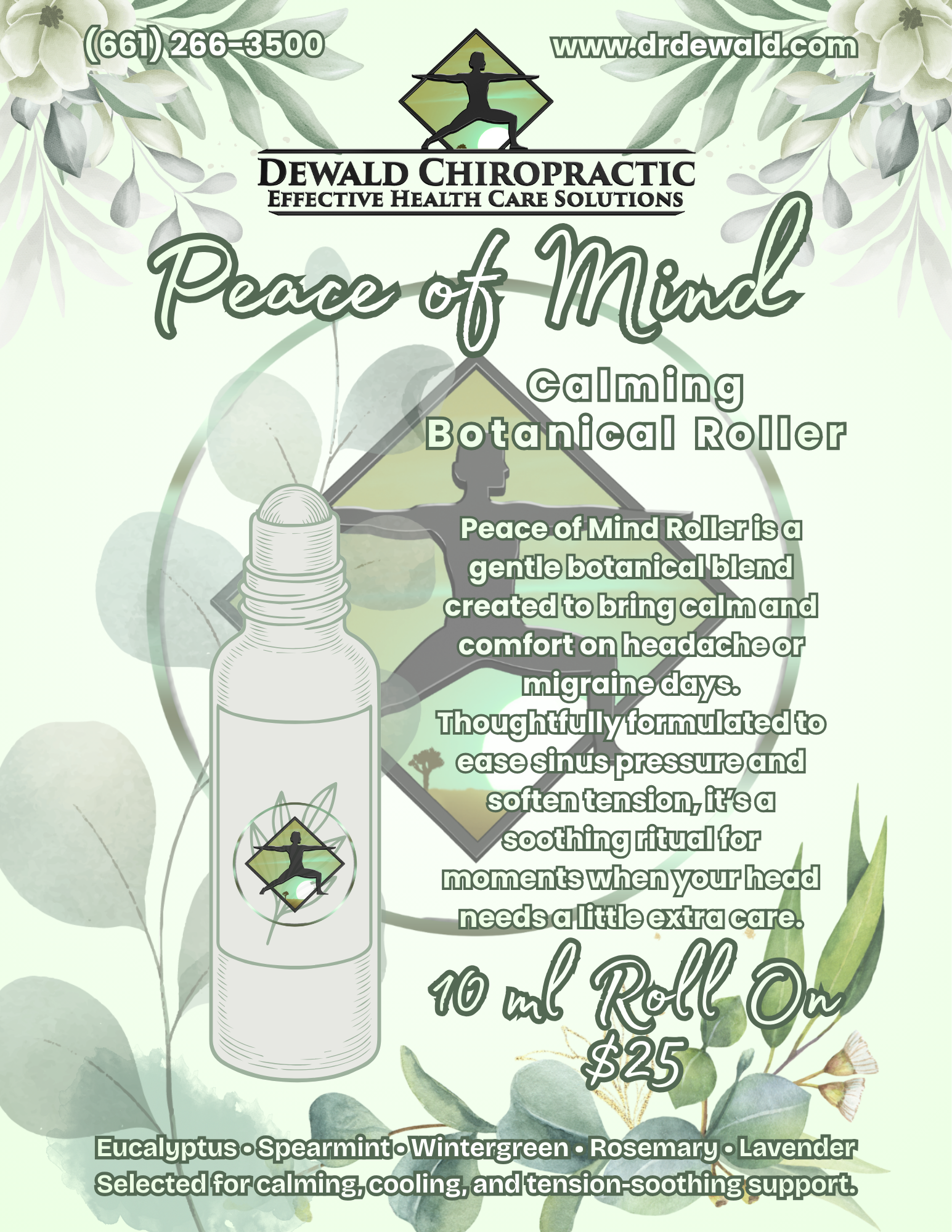 Peace of Mind essential oil roller for head tension and sinus pressure support